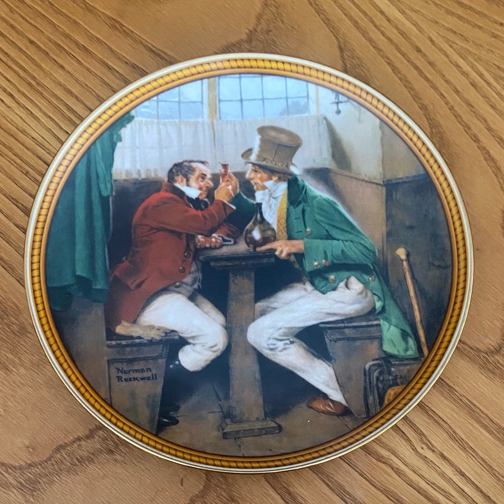 Norman Rockwell men clinching the deal Plate with Gold Trim